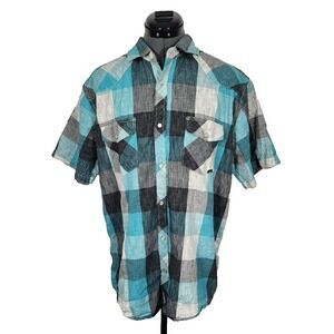 Coastal Mens Plaid Pearl Snap Short‎ Sleeve Shirt Size L